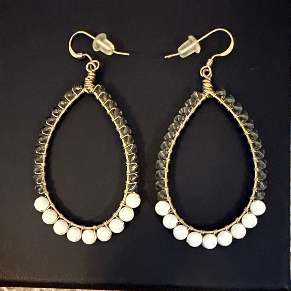 Elegant Gold and White Teardrop Earrings